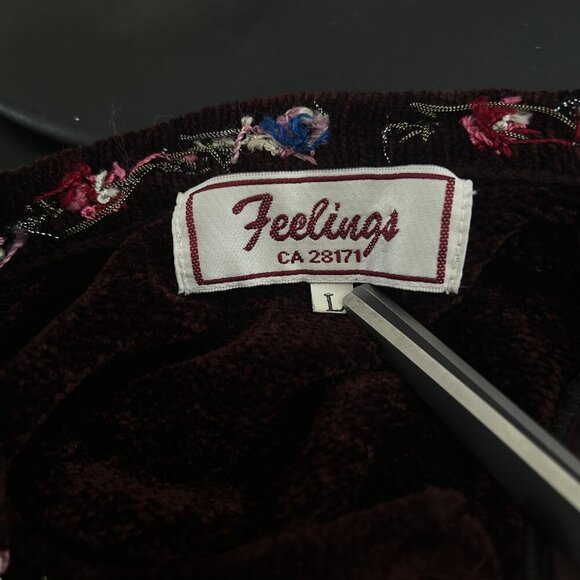 Vtg Brown Chenille‎ Cardigan Sz L • Beaded Embroidery Sparkle Cottagecore Granny - Picture 8 of 9